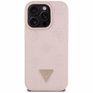 Guess Grained Hot Stamp Peony Triangle Logo MagSafe Suojakuori iPhone 16 Pro:lle - vaaleanpunainen