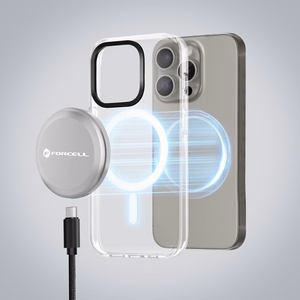 FORCELL F-ENERGY Smart Charge Qi2 15W langaton laturi 150cm irrotettavalla kaapelilla MagSafe-yhteensopiva hopea