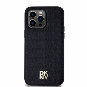 DKNY Nahkainen Kuvio Metallinen Logo MagSafe Suojakuori iPhone 14 Pro:lle - musta