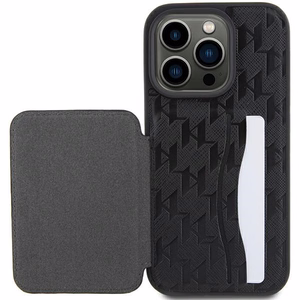 Karl Lagerfeld Saffiano Cardslots and Stand Monogram Choupette suojakuori iPhone 15 Pro:lle - musta