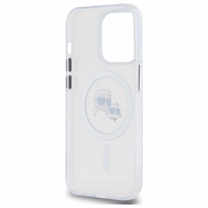 Karl Lagerfeld IML Metal Karl ja Choupette Head MagSafe Suojakuori iPhone 14 Pro Max:lle - Valkoinen