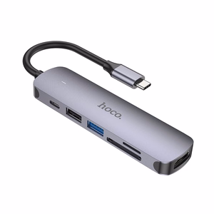 Sovitin Hoco HB28 Type-C monitoiminen HDMI+USB3.0+USB2.0+SD+TF+PD harmaa