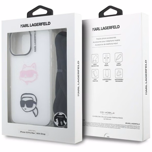 Karl Lagerfeld IML Crossbody Karl&Choupette Head Suojakuori iPhone 16 Pro Max:lle - Valkoinen