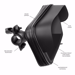 Waterproof zippered bicycle phone holder with sun hood for 5.5–6.3-inch phones – black