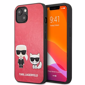 Karl Lagerfeld Ikonik Karl & Choupette suojakuori laitteelle iPhone 13 mini, fuksianvärinen
