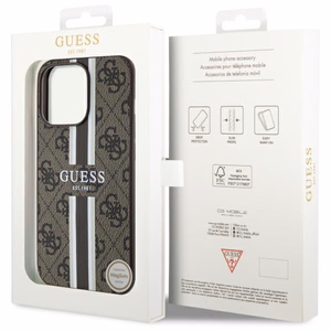 Guess GUHMP13XP4RPSW iPhone 13 Pro Max 6.7 ruskea/ruskea suojakuori 4G Printed Stripes MagSafe