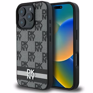 DKNY Checkered Pattern Painetut Raidat Suojakuori iPhone 16 Pro Max:lle - Musta