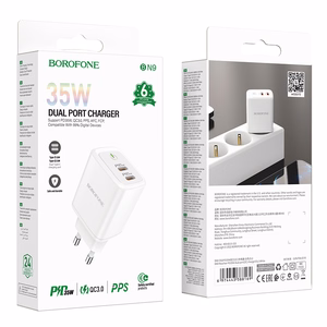 Borofone Wall charger BN9 Reacher - 2xType C - QC 3.0 PD 35W white