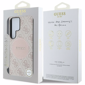 Guess 4G Round Patch Classic Logo MagSafe -suojakuori Samsung Galaxy S25 Ultra pinkki