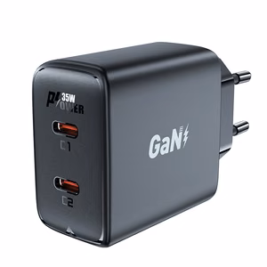 Nopea laturi GaN 35W PD 2x USB C Acefast A49 - musta