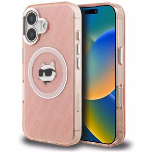 Karl Lagerfeld IML Choupette Head Logo MagSafe Suojakuori iPhone 16 - vaaleanpunainen