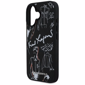 Karl Lagerfeld Grained Pattern & Logo MagSafe Case for iPhone 16 - Black