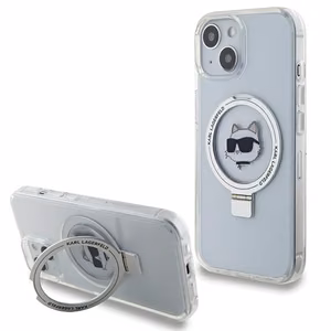 Karl Lagerfeld KLHMP15SHMRSCHH iPhone 15 6.1 valkoinen/valkoinen kovakuori Ring Stand Choupette Head MagSafe