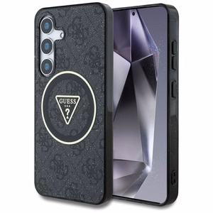 Guess HC Magneettinen IML Metal Glitter 4G Circle Triangle Suojakuori Samsung Galaxy S25:lle musta