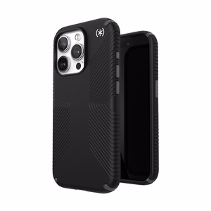 Speck Presidio2 Grip MagSafe suojakuori iPhone 15 Pro -laitteelle, musta liuskeenharmailla yksityiskohdilla