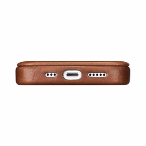 iCarer CE Öljyvaha Premium Nahka Folio Case iPhone 14 Plus magneettinen flip tapauksessa MagSafe ruskea (AKI14220707-BN)