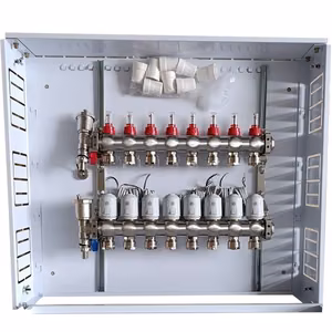 HiSmart HT260430 8-loop underfloor heating manifold set with NC 230 V thermal actuators and flow meters