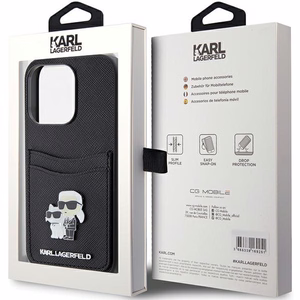 Karl Lagerfeld Saffiano Cardslot Karl&Choupette Metal Pin case for iPhone 15 Pro - black