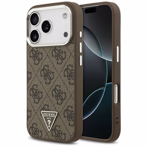 Guess MagSafe 4G PU Nahkainen Suojakuori Triangle Logo ja Hopeinen Metallikehys iPhone 17 Pro:lle - Ruskea