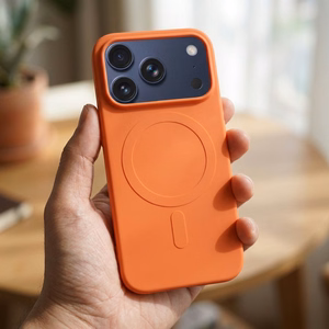 Silikoninen Mag Cover-suojakuori mallille iPhone 17 Pro / 18 Pro, MagSafe-yhteensopiva suurella kamera-aukolla – oranssi