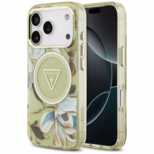 GUESS IML Glitter Flowers Triangle MagSafe -suojakuori iPhone 17 Pro Max - vihreä