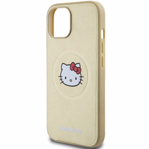 Hello Kitty Nahkainen Kitty Head MagSafe Suojakuori iPhone 15:lle - kultainen