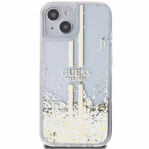 Guess Liquid Glitter Gold Stripes suojakuori iPhone 15 Plus / 14 Plus:lle - läpinäkyvä