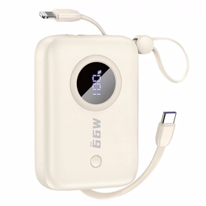 Dudao K14 10000mAh tehopankki USB-C / Lightning-kaapeleilla - beige