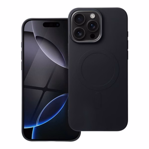 Silikoninen Mag Cover iPhone 16 PRO MAX:lle yhteensopiva MagSafen kanssa (iso reikä) musta