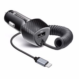 Auton Laturi Forcell F-Energy Carbon USB A QC3.0 PD 3A 38W USB C -kaapelilla CC50-1AC musta