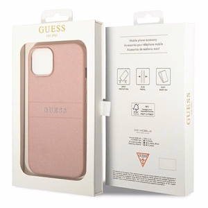Guess GUHCP14MPSASBPI Saffiano with Metal Logo suojakuori laitteelle iPhone 14 Plus, vaaleanpunainen