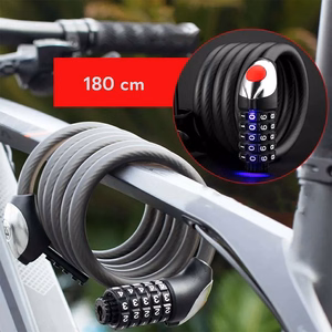 Rockbros RKS531 polkupyörän lukko 5-numeroisella koodilla, teräsvaijerilla, 180 cm, LED-valaistuksella - musta