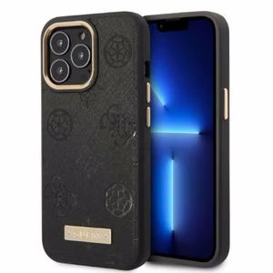 Guess GUHMP13LSAPSTK iPhone 13 Pro / 13 6.1" musta/musta kova Suojakuori Peony Logo Plate MagSafe