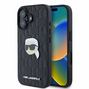 Karl Lagerfeld Monogram Karl Head Pin iPhone 16 Suojakuori - Musta