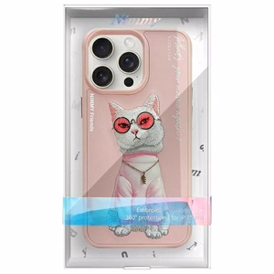NIMMY Suojakuori GLASSES COOL CAT iPhone 15 Pro:lle vaaleanpunainen