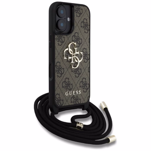 Guess 4G Big Logo Cord Strap Crossbody suojakuori iPhone 16 Plus:lle - ruskea