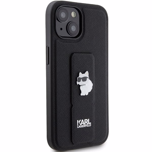Karl Lagerfeld Gripstand Saffiano Choupette Pins Suojakuori iPhone 15 Plus / 14 Pluslle - musta