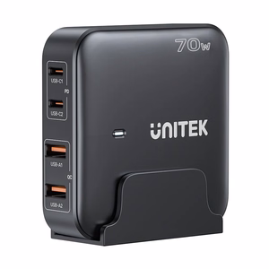 Unitek GaN Laturi 70W 2x USB-C 2x USB-A Musta