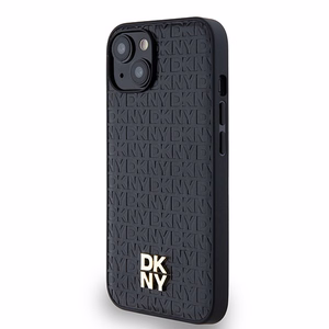 DKNY Nahkainen Monogrammi-kuvio Metallinen Logo MagSafe Suojakuori iPhone 15/14/13:lle - musta