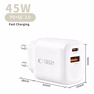 Tech-Protect NCA45W-GAN 2-Port USB-C / USB-A 45W Wall Charger - White