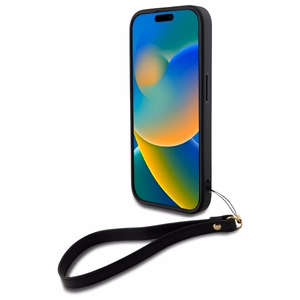 DKNY Wrist Strap Stock Logo Suojakuori iPhone 16:lle - musta
