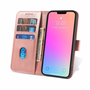 Magnet Case elegant bookcase type case with kickstand for iPhone 13 Pro pink