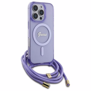 Guess Crossbody Cord Script MagSafe Suojakuori iPhone 16 Pro Max:lle - violetti