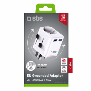 SBS universaali matkasovitin - EU 2xUSB-A - valkoinen