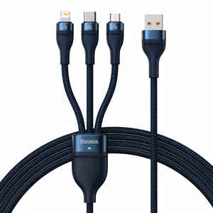 Baseus Flash Series II 3-in-1 -kaapeli USB-A - USB-C/Lightning/Micro USB - 66W 6A 1,2 m CASS040003 - sininen