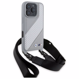 BMW M Edition Carbon Stripe & hihna suojakuori iPhone 16 Pro:lle - harmaa