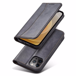 Magneetti Fancy Kotelo Kotelo iPhone 12 Pro Max pussi lompakko kortinhaltija Musta