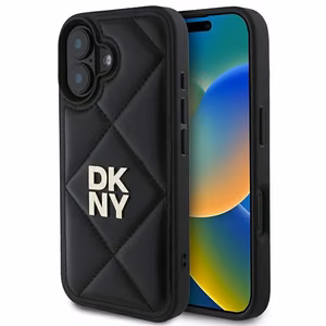 DKNY Quilted Stack Logo iPhone 16:lle Suojakuori - Musta