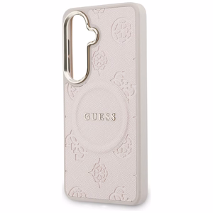 Guess Suojakuori Saffiano Peony Embossed Ring MagSafe Samsung Galaxy S26:lle vaaleanpunainen