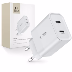 Tech-Protect C20W laturi 2x USB-C PD 20W - valkoinen